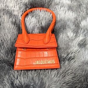 Jacquemus Vibrant Orange Croc-Embossed Mini Bag